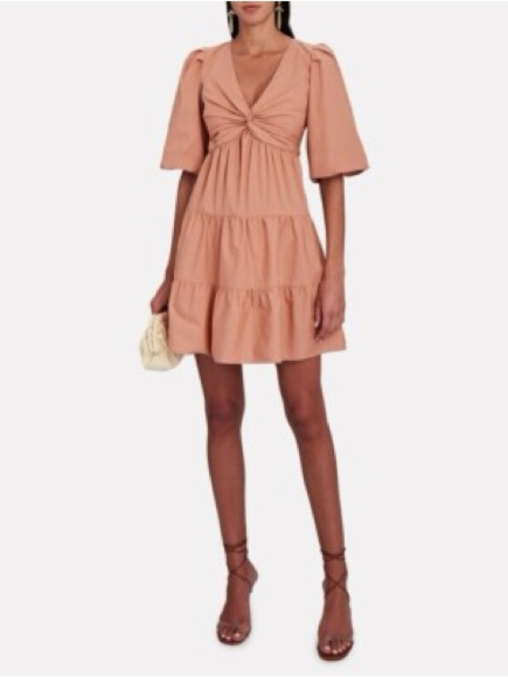 Intermix Kimberly Puff Sleeve Cotton Mini Dress in Dusty Pink